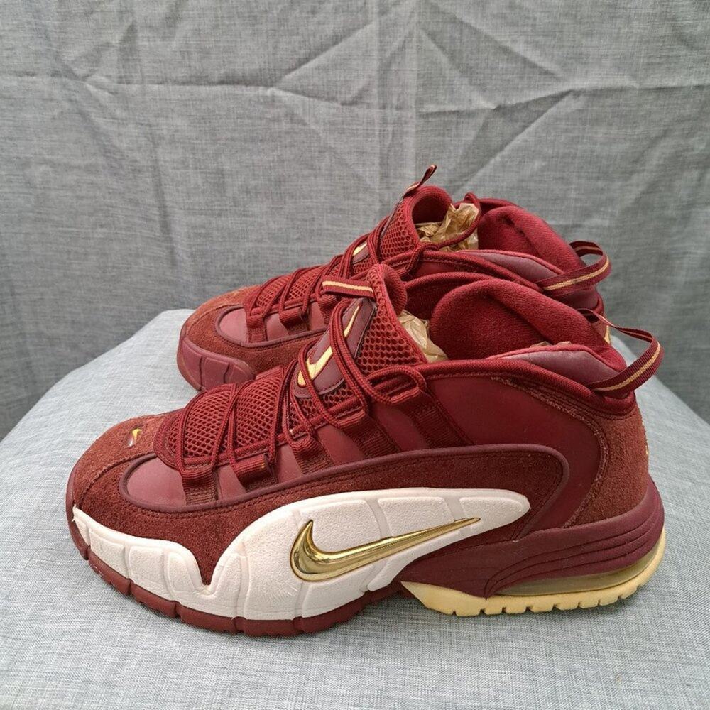 %Nike Air Max Penny 1 House Party Team Red Maroon White Gold Size 9.5 / A 33